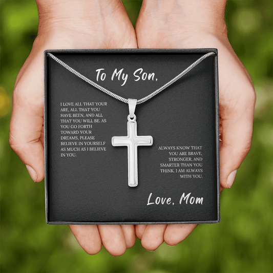 To My Son, Love Mom - Stainless Steel Cross Necklace