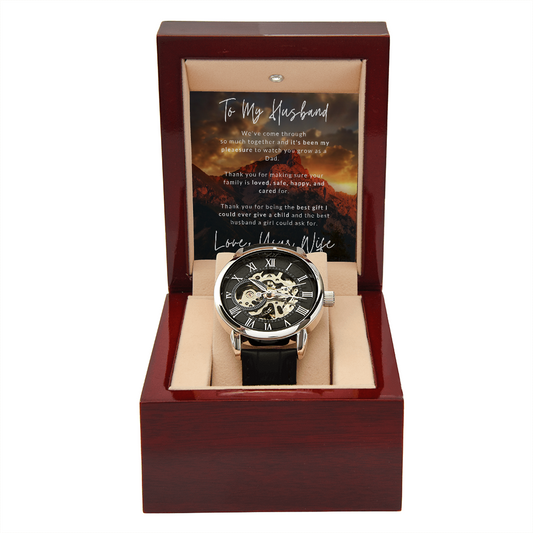 To My Husband A Great Dad Openwork Watch With Mahogany Box